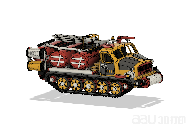 黃色火炮拖拉機消防車與運動STL模型